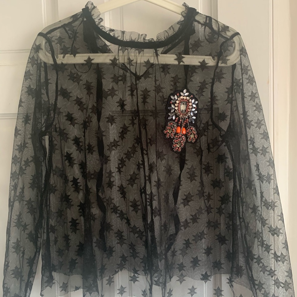 Zara see through star long sleeve top
